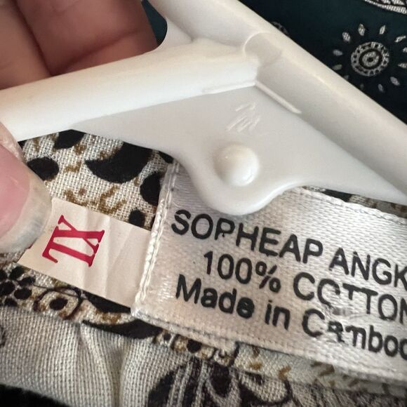 Sopheap Angkor Mens XL Elephant Print Green Ivory Button up Shirt woven - Picture 15 of 15